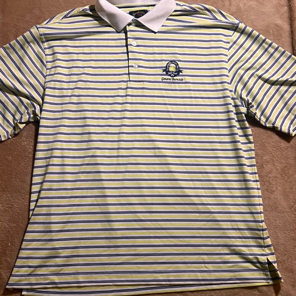 Monterey Club Men XL Yellow Navy Stripe KY State Park General Burnside Golf Polo